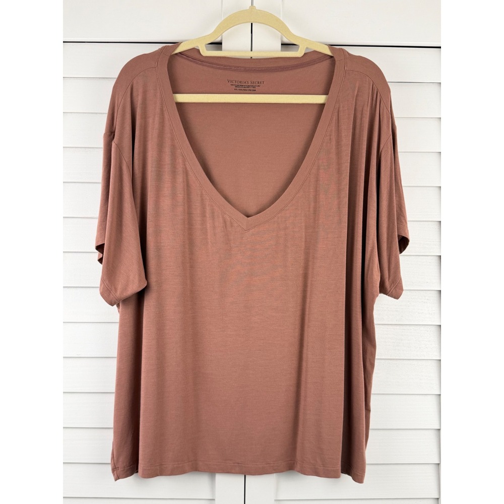 Victoria's Secret T-Shirt XXL Mauve Oversized V-Neck Modal Blend Short Sleeve
